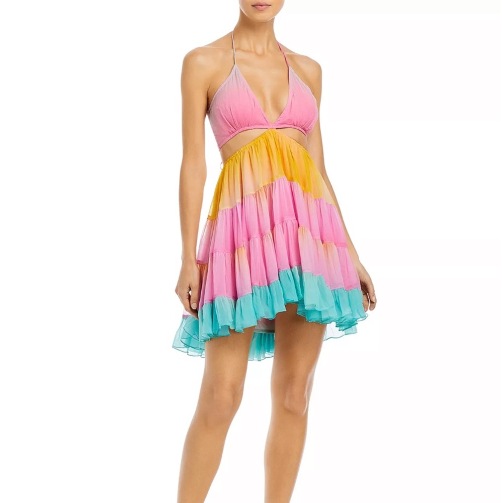 Rococo Sand Short Cutout Bodice Tiered Pastel mini Dress XS